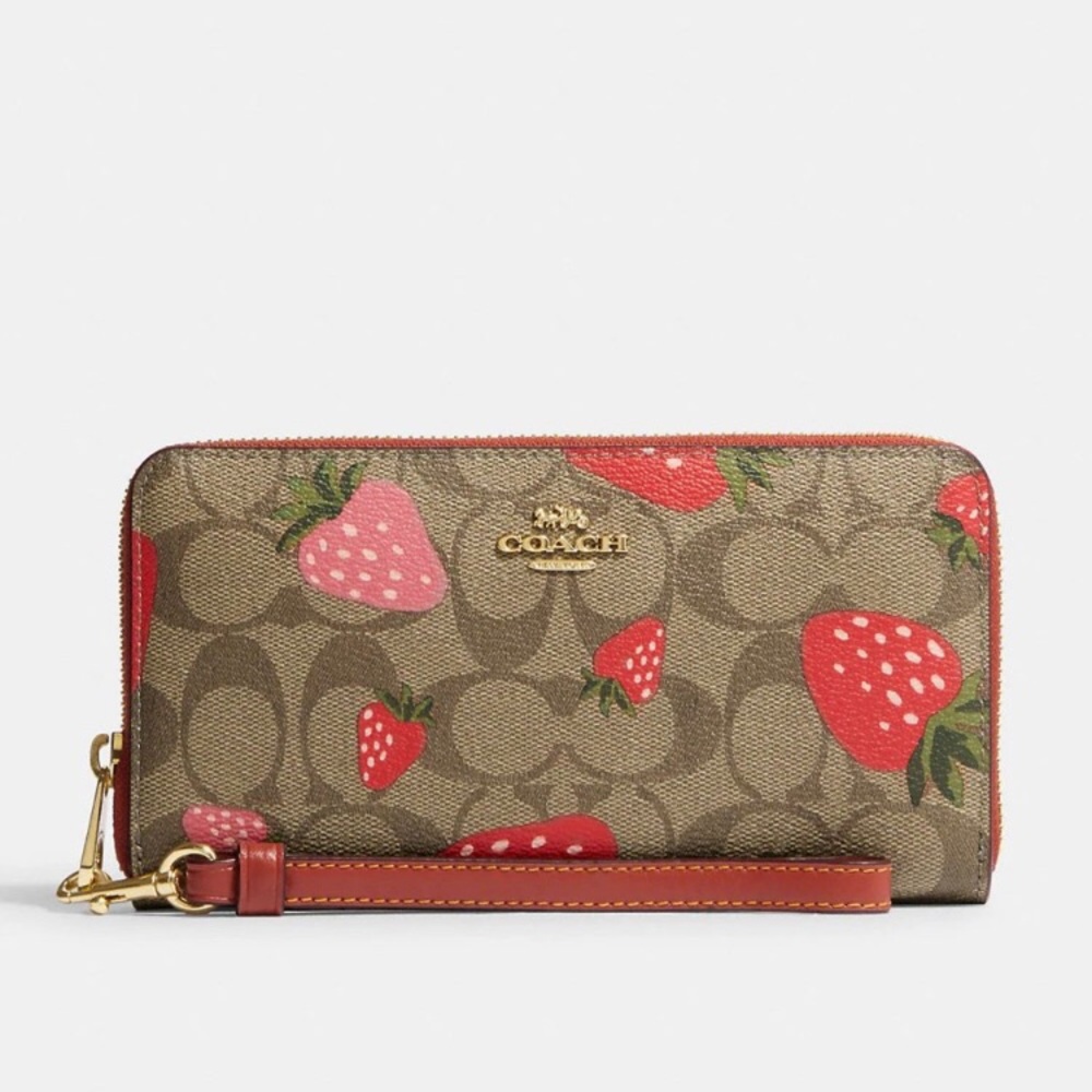 ‼️NWT‼️Coach Long Zip Around Strawberry Print Wallet